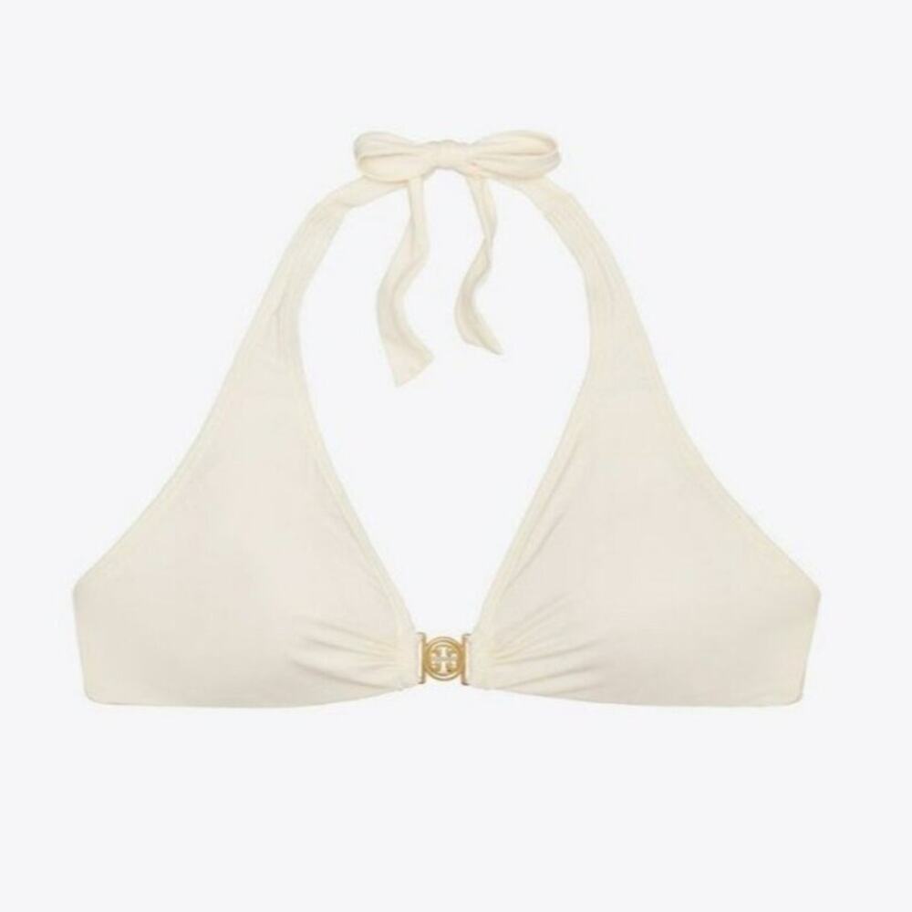 Tory Burch Miller Halter Bikini Top Ivory Sz XL - Picture 2 of 6